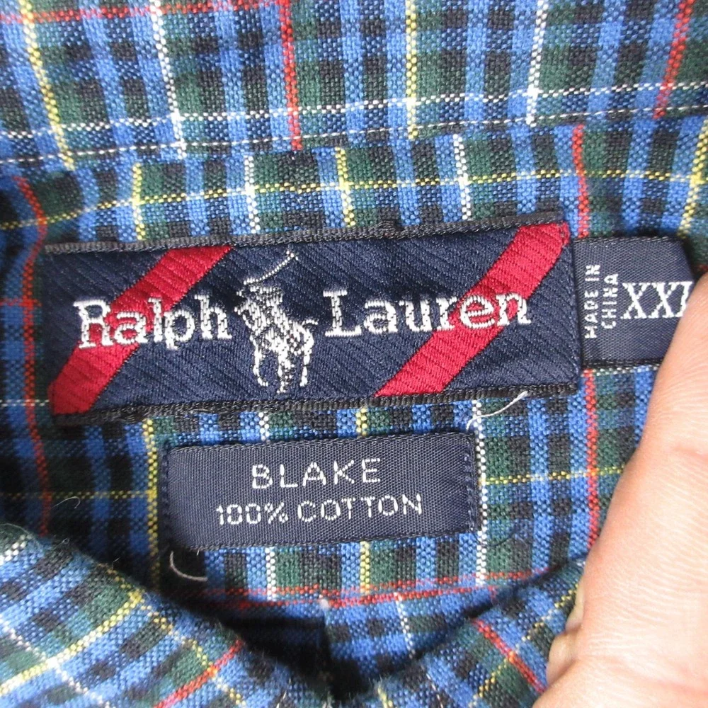 Ralph Lauren Shirt Mens 2XL Blue Plaid Blake Oxford Cloth Pony Logo Button Up